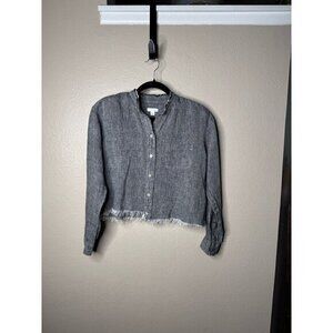 J. Jill Women's Black Blouse Size XS long‎ sleeve linen cropped short